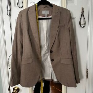 H&M Women Beige Tweed Tailored Blazer Jacket Size 8